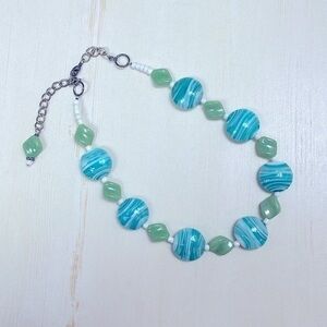 ICervoni Creations Striped Turquoise & Green Glass Beaded Necklace, 19.5” Long